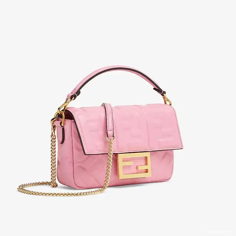 Cheap Pink In Leather Bag Fendi Baguette Motif FF Nappa Mini 0630
